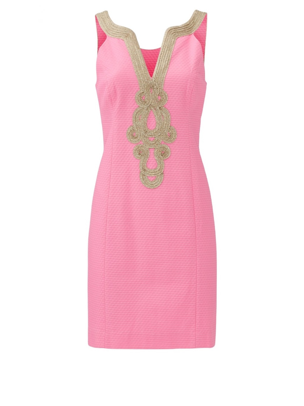 Lilly Pulitzer Janice Shift Dress vibrant pink Gold Embellished V-Neck Sz 4